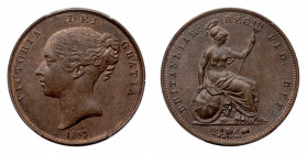 Victoria (1837-1901) - Penny 1853 PCGS MS 63 BN - Mint: London - Obverse: Laureate bust left - Reverse: Britannia seated right - PCGS certification #3...