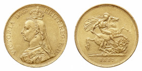 Victoria (1837-1901) - Gold 5 Pounds 1887, Jubilee NGC MS 61 - Mint: London - Obverse: Crowned and veiled Jubilee bust left - Reverse: St. George on h...