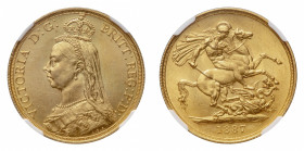 Victoria (1837-1901) - Gold 2 Pounds 1887, Jubilee NGC MS 63 - Mint: London - Obverse: Crowned and veiled Jubilee bust left - Reverse: St. George on h...