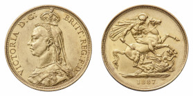 Victoria (1837-1901) - Gold 2 Pounds 1887, Jubilee - Mint: London - Obverse: Crowned and veiled Jubilee bust left - Reverse: St. George on horseback, ...