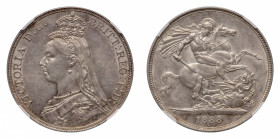 Victoria (1837-1901) - Crown 1888, Jubilee NGC AU 58 - Mint: London - Obverse: Crowned and veiled Jubilee bust left - Reverse: St. George on horseback...