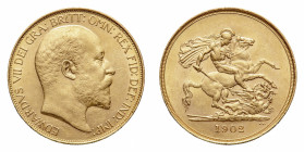 Edward VII (1902-1910) - Gold 5 Pounds 1902 NGC AU 58 - Mint: London - Obverse: Bare head right - Reverse: St. George on horseback, rearing left, hold...