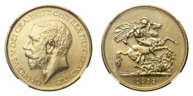 George V (1910-1936) - Gold Proof 5 Pounds 1911 NGC PF 58 - Mint: London - Obverse: Bare head left - Reverse: St. George on horseback, rearing left, h...