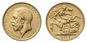 George V (1910-1936) - Gold Proof 2 Pounds 1911 - Mint: London - Obverse: Bare head left - Reverse: St. George on horseback, rearing left, holding rei...
