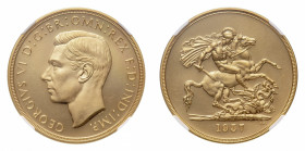 George VI (1936-1952) - Gold Proof 5 Pounds 1937 NGC PF 63* - Mint: London - Obverse: Bare head left - Reverse: St. George on horseback, rearing right...