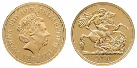 Elizabeth II (1952-) - Gold BU 2 Pounds 2020 - Mint: London - Obverse: Crowned head right - Reverse: St. George on horseback, rearing left, holding re...