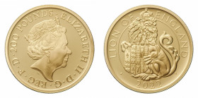 Elizabeth II (1952-) - Gold Proof 200 Pounds (2 oz) 2022 - Mint: London - Obverse: Crowned head right - Reverse: Crowned lion holding a shield - FDC. ...