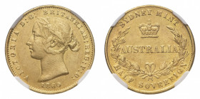 Australia
Victoria (1837-1901) - Gold Half Sovereign 1860 NGC AU 50 - Mint: Sydney - Obverse: Laureate head left - Reverse: Crowned AUSTRALIA in wrea...