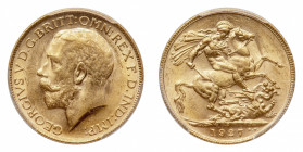 Australia
George V (1910-1936) - Gold Sovereign 1927-P PCGS MS 63 - Mint: Perth - Obverse: Bare head left - Reverse: St. George on horseback, rearing...