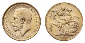 India
George V (1910-1936) - Gold Sovereign 1918-I - Mint: Bombay - Obverse: Bare head left - Reverse: St. George on horseback, rearing left, holding...