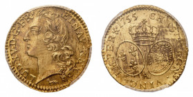 France
Louis XV (1715-1774) - Louis d'Or 1755/4-A PCGS MS 64 - Mint: Paris - Obverse: Bare head left - Reverse: Crown over two oval shields - PCGS ce...