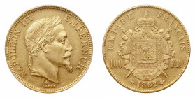 France
Napoleon III (1852-1870) - Gold 100 Francs 1862-BB PCGS MS 61 - Mint: Strasbourg - Obverse: Laureate head right - Reverse: Crowned and mantled...