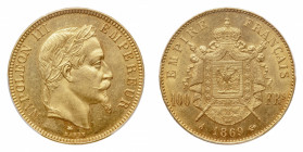 France
Napoleon III (1852-1870) - Gold 100 Francs 1869-A PCGS MS 62 - Mint: Paris - Obverse: Laureate head right - Reverse: Crowned and mantled arms ...