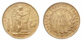 France
Third Republic (1870-1940) - Gold 100 Francs 1886-A PCGS MS 63 - Mint: Paris - Obverse: Standing Genius writing the constitution - Reverse: Va...