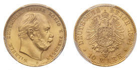 Germany
Preussen - Wilhelm I (1861-1888) - Gold 10 Mark 1874-A PCGS MS 67 - Mint: Berlin - Obverse: Bare head right - Reverse: Crowned eagle - PCGS c...