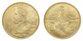 Romania
Carol I (1866-1914) - Gold 25 Lei 1906 NGC MS 64+ - Mint: Bucharest - Obverse: Uniformed bust left - Reverse: Crowned eagle - gr. 8,01 - Very...