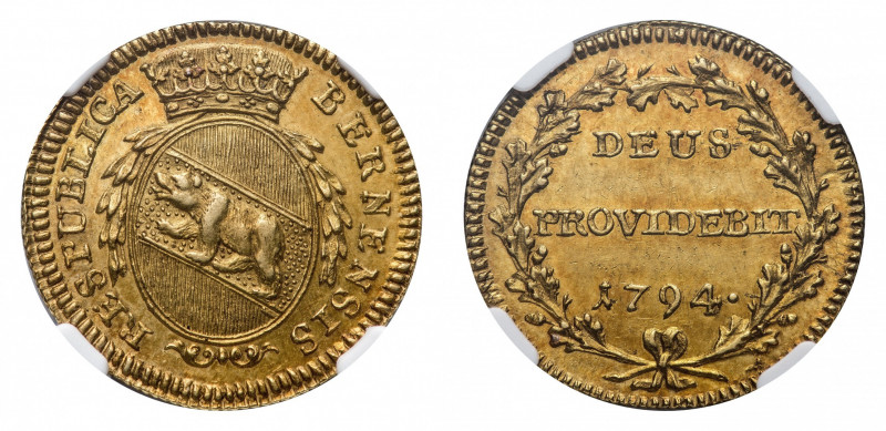 Switzerland
Bern - Gold Duplone 1794 NGC AU 58 - Obverse: Crowned arms - Revers...