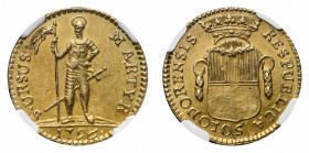 Switzerland
Solothurn - Gold Half Duplone 1796 NGC MS 61 - Obverse: Crowned coat-of-arms - Reverse: St. Ursus standing, date below - NGC certificatio...
