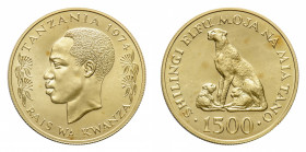 Tanzania
Republic (1962-) - Gold 1500 Shilling 1974 NGC MS 67 - Mint: Llantrisant - Obverse: President J.K.Nyerere left - Reverse: Cheetahs - NGC cer...
