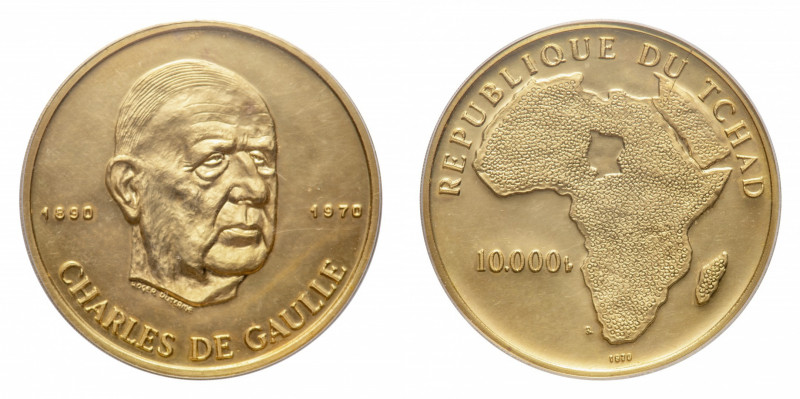 Tchad
Republic (1960-) - Gold 10.000 Francs 1970 - Mint: Brussels - Obverse: He...