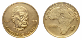 Tchad
Republic (1960-) - Gold 10.000 Francs 1970 - Mint: Brussels - Obverse: Head of Charles de Gaulle three quarters facing right - Reverse: Value a...