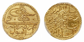 Turkey
Mustafa III (1771-1787 AH/1757-1774 AD) - Gold Zeri Mahbub 1186-1187 AH, year 16 (1773 AD) PCGS MS 64 - Mint: Istanbul - Obverse: Toughra; min...