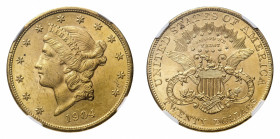 United States of America
Gold 20 Dollars 1904 NGC MS 63 - Mint: Philadelphia - Obverse: Liberty head left - Reverse: Eagle with shield on breast - NG...