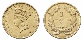 United States of America
Gold Dollar 1861 - Mint: Philadelphia - Obverse: Liberty head left - Reverse: Value and date within wreath - gr. 1,64 - Good...