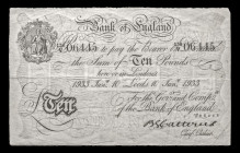 Great Britain
Bank of England - Basil Gage Catterns, an Operation Bernhard 'Sachsenhausen' forgery of a £10, Leeds, 15 June 1933, prefix 50/N - Scarc...