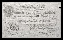 Great Britain
Bank of England - K.O. Peppiat, an Operation Bernhard 'Sachsenhausen' forgery of a £10, London, 18 July 1934, prefix 139/K - Extremely ...