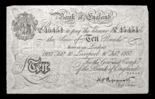 Great Britain
Bank of England - K.O. Peppiat, an Operation Bernhard 'Sachsenhausen' forgery of a £10, Liverpool, 10 February 1937, prefix 170/N - Sca...