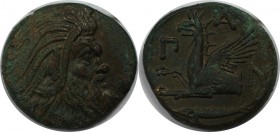 Griechische Münzen, BOSPORUS. Pantikapaion. AE 314-310 v. Crh, Kopf Pan (Satyr) rechts / ПАN, Vorderteil des Greifs links, unten, Fisch. Bronze 6.40 g...