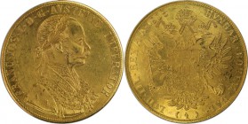 RDR – Habsburg – Österreich, KAISERREICH ÖSTERREICH. Franz Joseph (1848-1916). 4 Dukaten 1908, vermutlich russische oder balkanische Imitation, Gold. ...