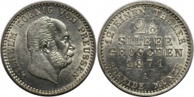 Altdeutsche Münzen und Medaillen, BRANDENBURG IN PREUSSEN. Wilhelm I. (1861-1888). 2 1/2 Silbergroschen 1871 A, Billon. KM #486. AKS 102. Stempelglanz...
