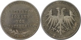 Altdeutsche Münzen und Medaillen, FRANKFURT-STADT. Erzherzog Johann von Österreich. Gedenkdoppelgulden 1848, Silber. Jaeger 46. Thun 135. AKS 39. Vorz...