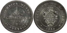 Altdeutsche Münzen und Medaillen, SACHSEN. Johann (1854-1873). 1 Neugroschen 1863 B. Billon. KM #1219. AKS 147. Stempelglanz
