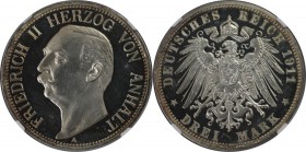 Deutsche Münzen und Medaillen ab 1871, REICHSSILBERMÜNZEN, Anhalt, Friedrich II (1904-1918). 3 Mark 1911 A, Berlin, Silber. Jaeger 23. NGC PF-62 Cameo...