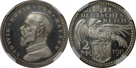 Deutsche Münzen und Medaillen ab 1871, REICHSSILBERMÜNZEN, Bayern, Ludwig III (1913-1918), versilbertes Kupfer Muster 2 Mark 1913. Sch-51 / G1. Starke...