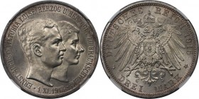 Deutsche Münzen und Medaillen ab 1871, REICHSSILBERMÜNZEN, Braunschweig-Lüneburg. Ernst August Regierungsantritt u. Hochzeit. 3 Mark 1915 A, Silber. K...