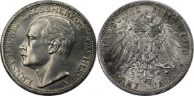 Deutsche Münzen und Medaillen ab 1871, REICHSSILBERMÜNZEN, Hessen. Ernst Ludwig (1892-1918). 3 Mark 1910 A, Silber. Jaeger 76. Stempelglanz. Patina. F...