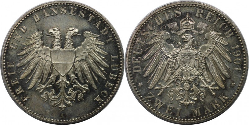 Deutsche Münzen und Medaillen ab 1871, REICHSSILBERMÜNZEN, Lübeck. 2 Mark 1901 A...