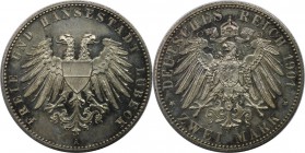 Deutsche Münzen und Medaillen ab 1871, REICHSSILBERMÜNZEN, Lübeck. 2 Mark 1901 A, Jaeger 80. Auflage nur 250 Ex. Polierte Platte. Feine Patina