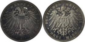 Deutsche Münzen und Medaillen ab 1871, REICHSSILBERMÜNZEN, Lübeck. 3 Mark 1911 A, Silber. KM 215. NGC PR-63