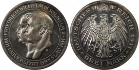 Deutsche Münzen und Medaillen ab 1871, REICHSSILBERMÜNZEN, Preußen. Wilhelm II. (1888 - 1918) "UNI Breslau" 3 Mark 1911 A, Silber. Jaeger 108. NGC PF-...