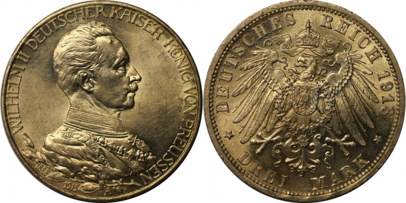 Deutsche Münzen und Medaillen ab 1871, REICHSSILBERMÜNZEN, Preußen. 3 Mark 1913 ...