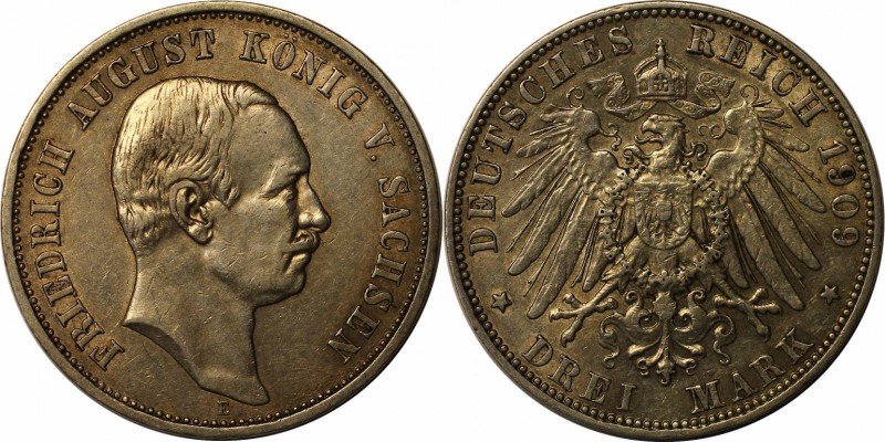 Deutsche Münzen und Medaillen ab 1871, REICHSSILBERMÜNZEN, Sachsen, Friedrich Au...