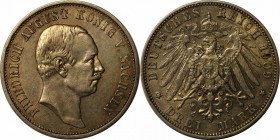 Deutsche Münzen und Medaillen ab 1871, REICHSSILBERMÜNZEN, Sachsen, Friedrich August III (1902-1918). 3 Mark 1909 E, Silber. Jaeger 135. Sehr Schön-Vo...