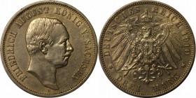 Deutsche Münzen und Medaillen ab 1871, REICHSSILBERMÜNZEN, Sachsen, Friedrich August III (1902-1918). 3 Mark 1910 E, Silber. Jaeger 135. Sehr Schön
