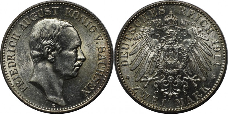 Deutsche Münzen und Medaillen ab 1871, REICHSSILBERMÜNZEN, Sachsen. Friedrich Au...