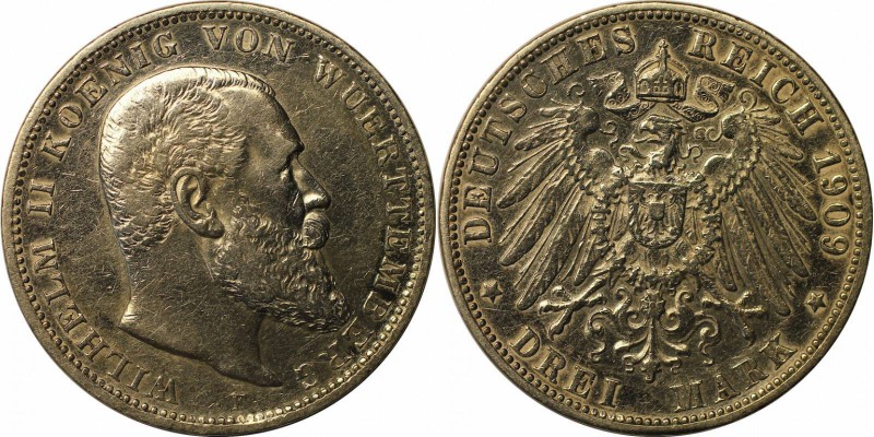 Deutsche Münzen und Medaillen ab 1871, REICHSSILBERMÜNZEN, Württemberg, 3 Mark 1...